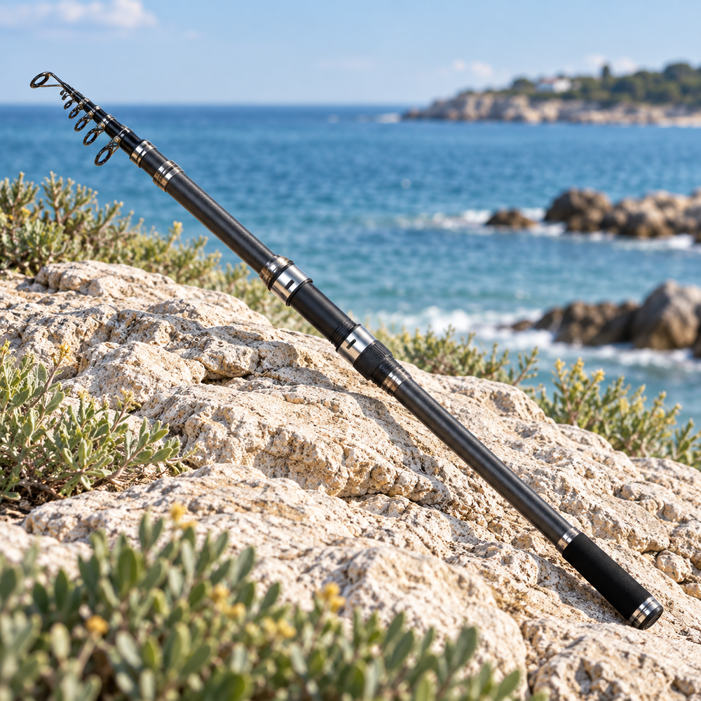 Canne Surfcasting Télescopique "Bar" Carbone 30T 3,6 à 5,3 m – Idéale Pêche en Mer du Bord