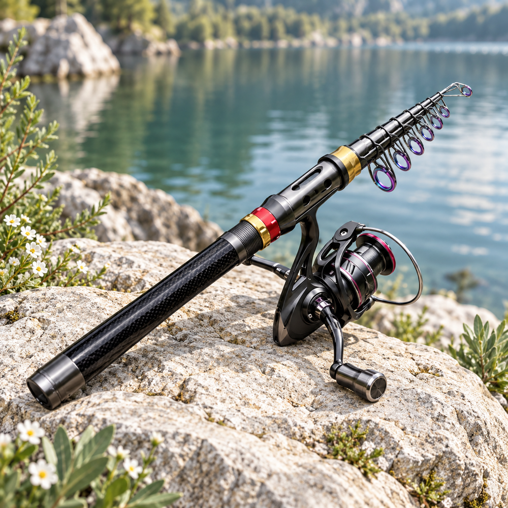 Ensemble Canne à Pêche + Moulinet "Découverte" Carbone 1,8 à 3,6 m – Idéal Cadeau & Débutants
